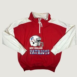 Vintage New England Patriots Hummer Sportswear 1/4‎ Zip Windbreaker Red White XL